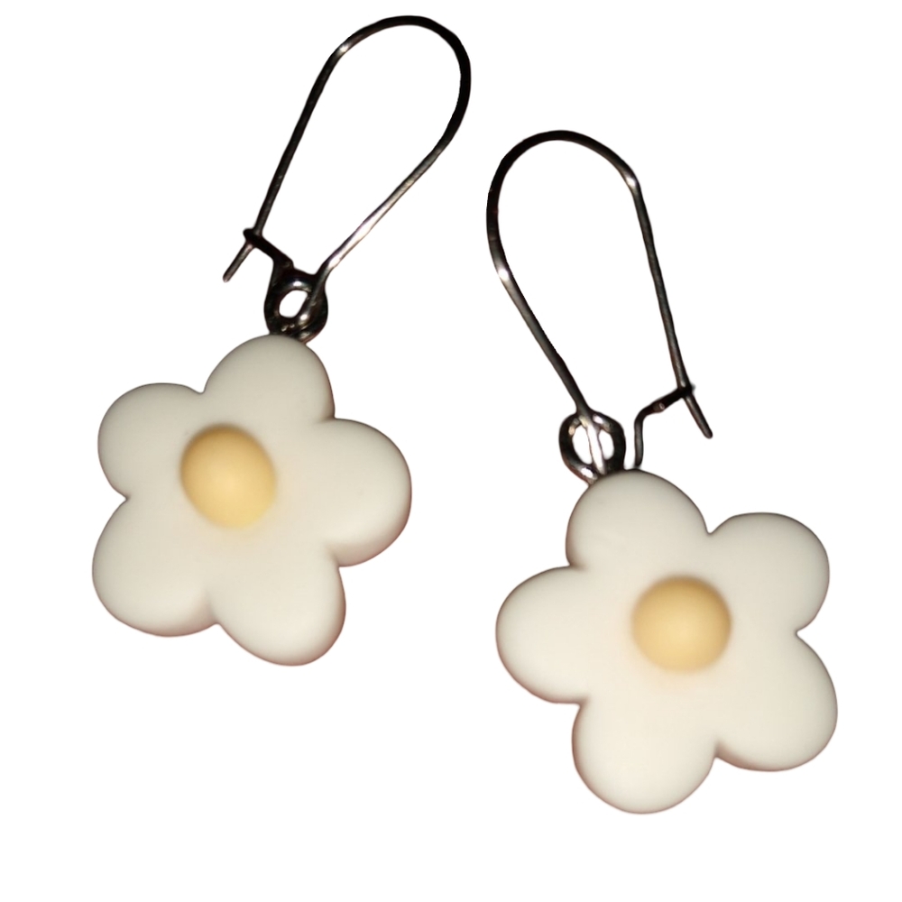 White Marzipan Earrings Candy Flowers Yellow Flower Handmade Cute Floral Kids